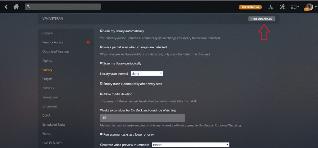 plex advanced settings
