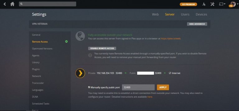 how to connect to plex media server over internet