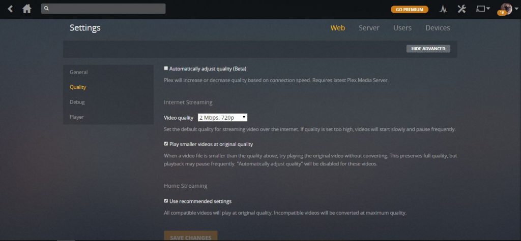 plex streaming quality