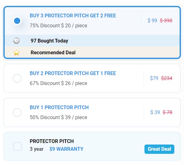 Protector Pitch price and promotion